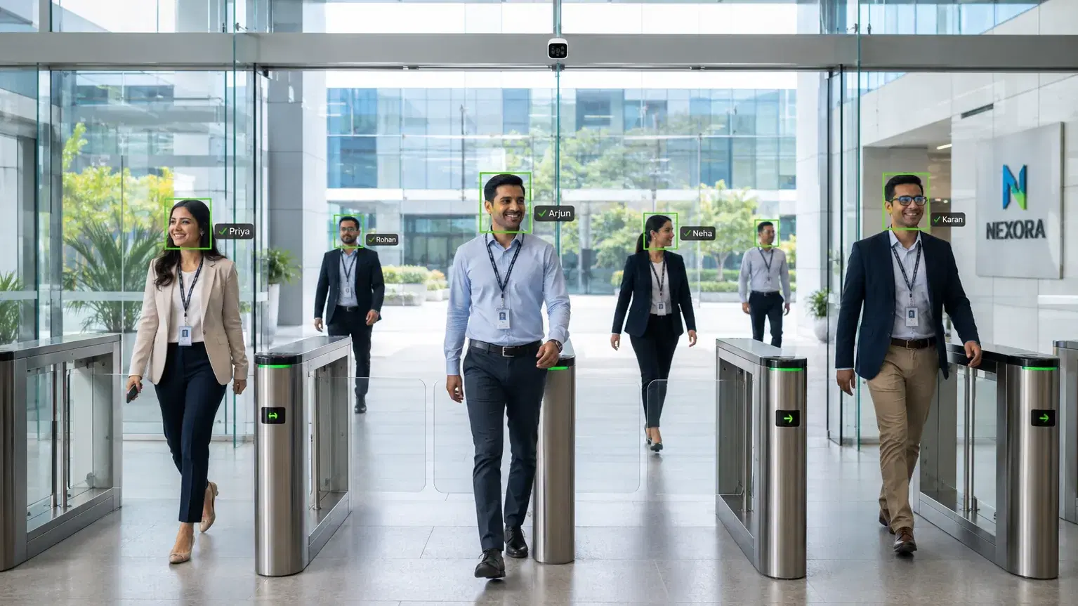 HRMS with Face-Recognition Attendance, face-recognition attendance at a manufacturing plant gate